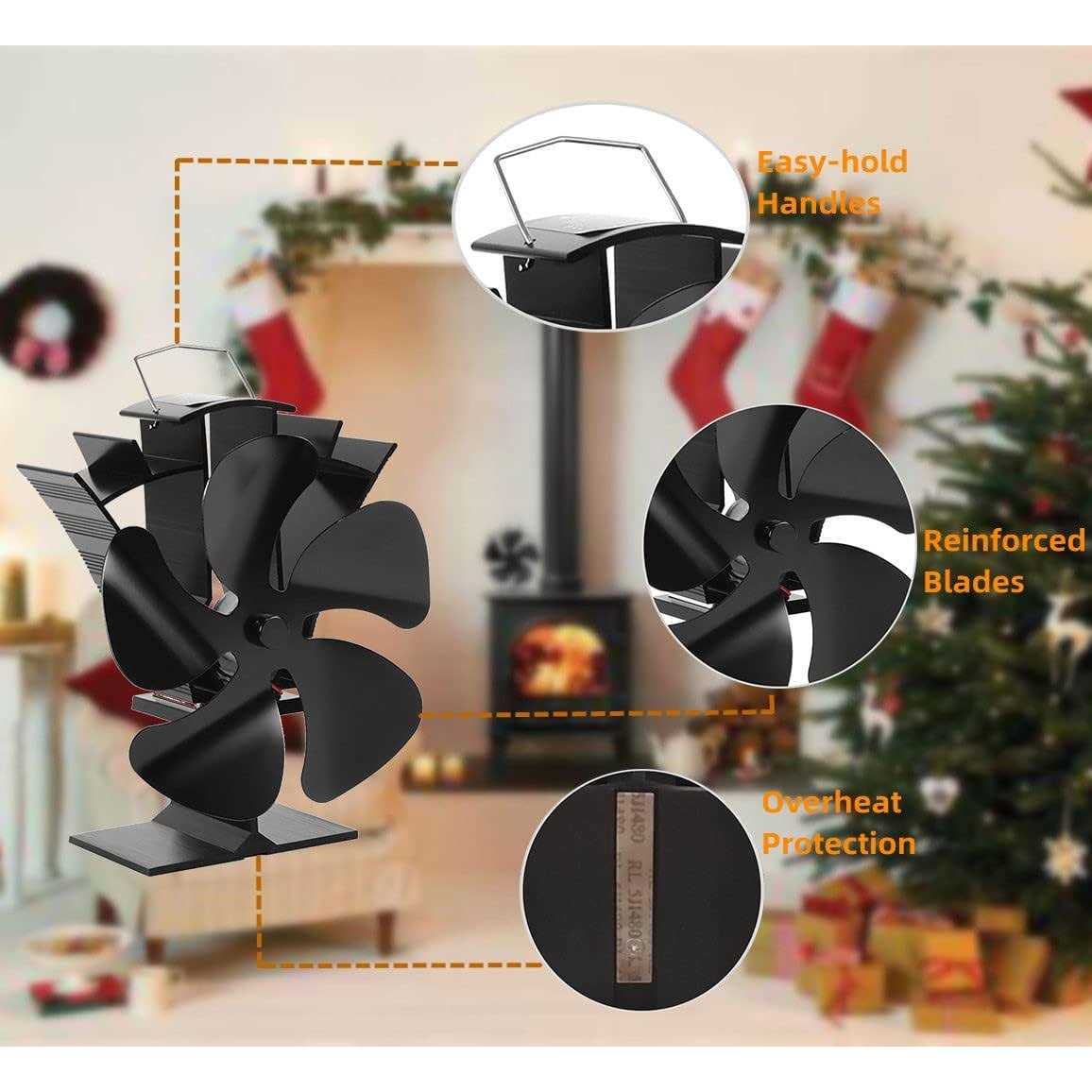Voda 5 Blades Wood Stove Fan Newly designed Small Heat Powered Fans Fireplace Ec