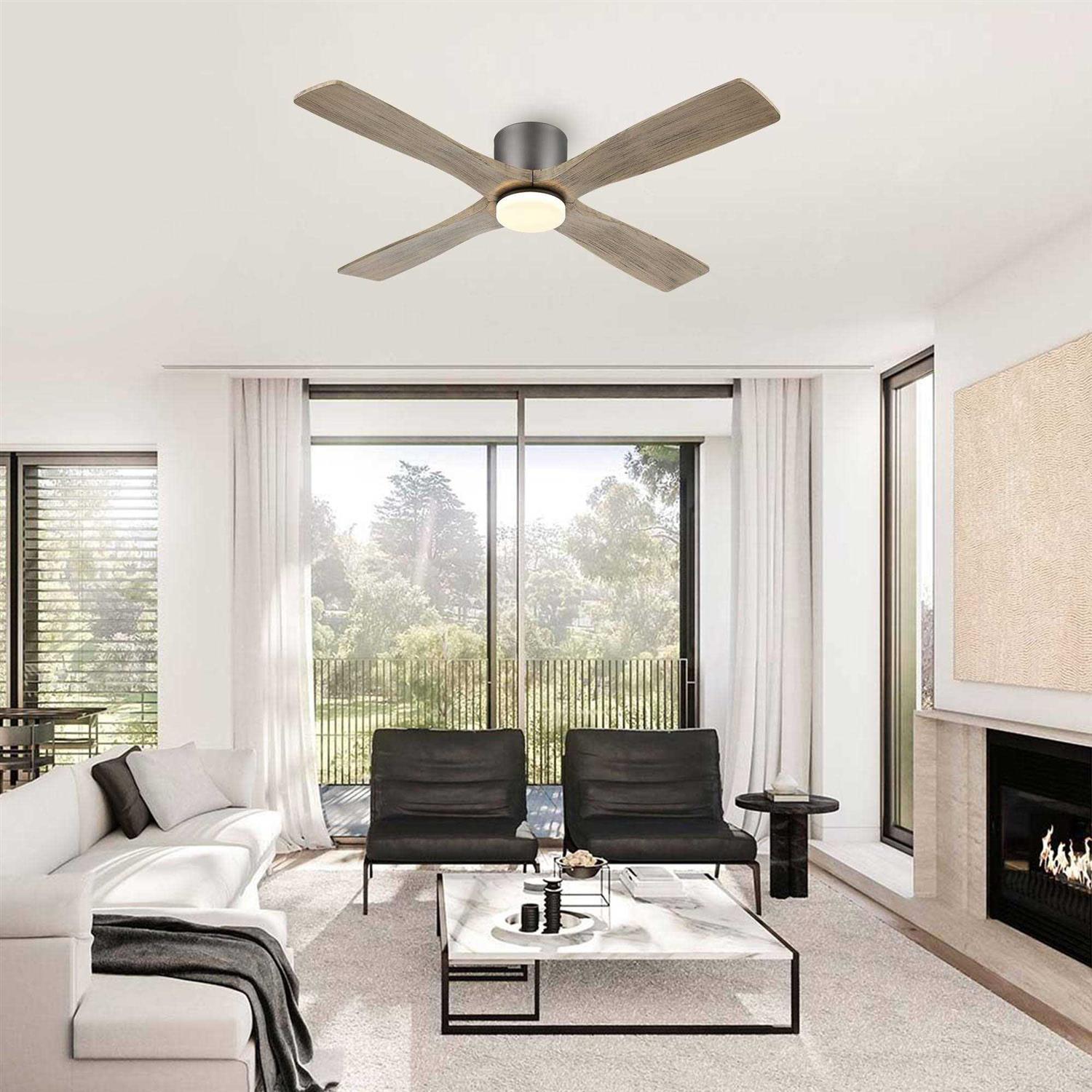 WINGBO 54 inch DC Flush Mount Ceiling Fan with Light and Remote