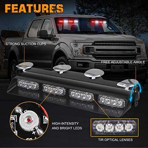 XRIDONSEN Emergency Dash Strobe Lights Safety Flashing Warning Hazard Interior Front/Rear Windshield Deck Split Light Bar w/digital