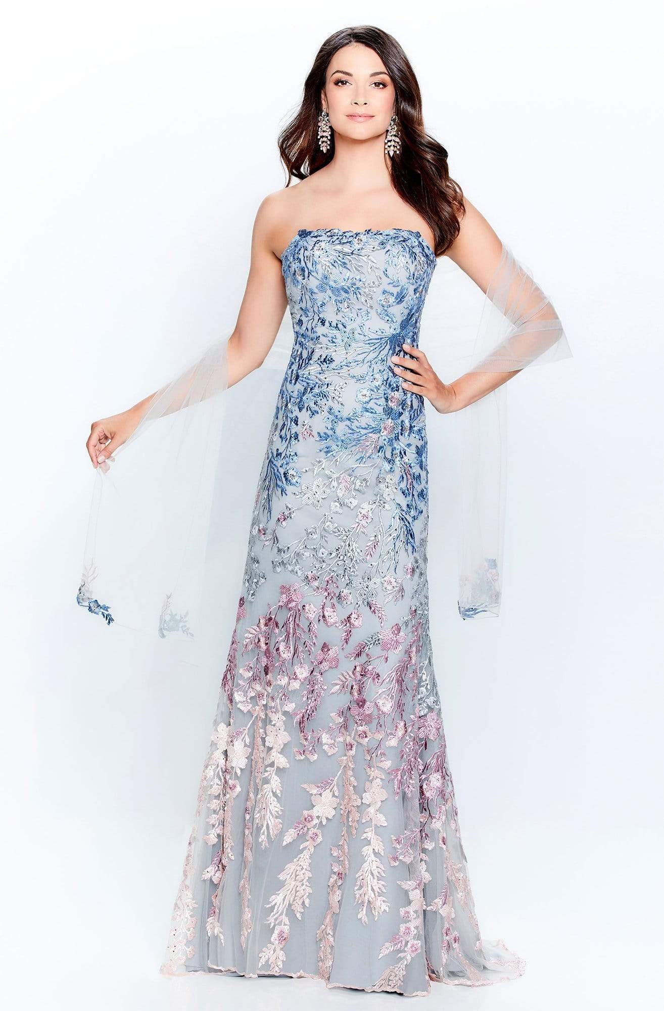 120911 Embroidered Strapless Sheath Dress