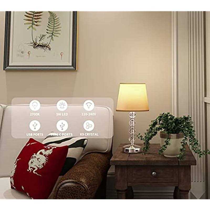Touch Control Crystal Table Lamp with USB Port 3 Way Dimmable Nightstand 17” Bedside Small Lamps with White Fabric Shade for Bedroom