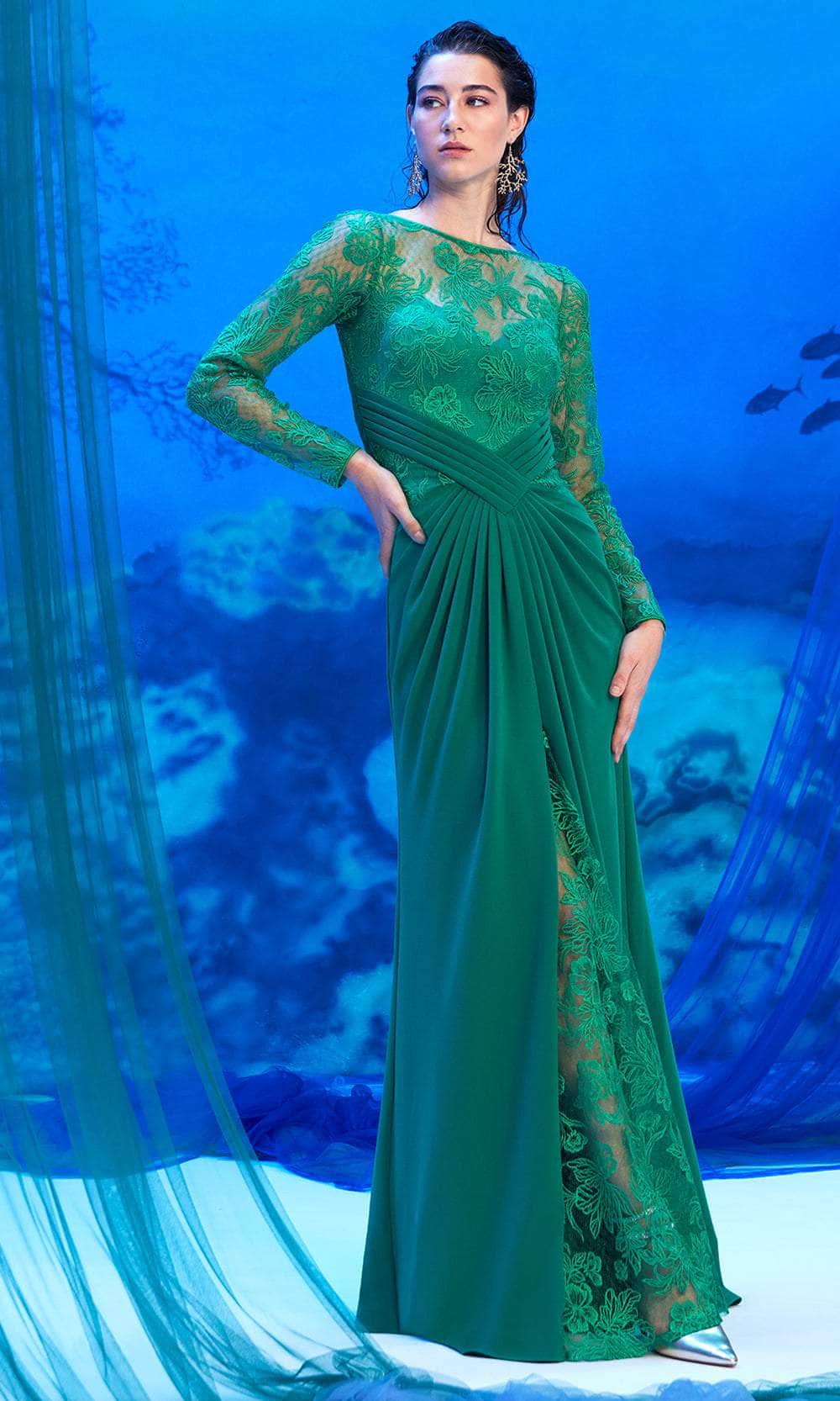 Illusion Bateau Embroidered Formal Gown