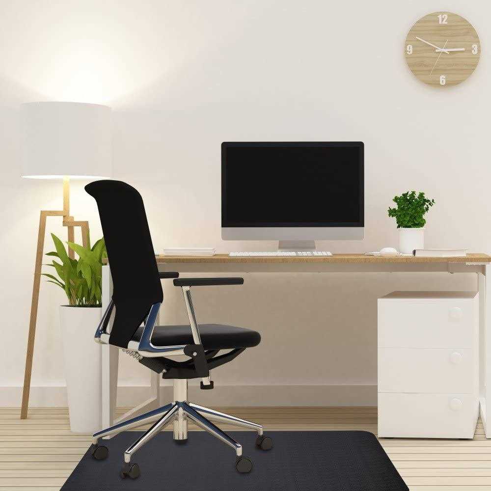 Lesonic Office Rolling Chair Mat for Hardwood and Tile Floor Black Anti-Slip Non-Curve