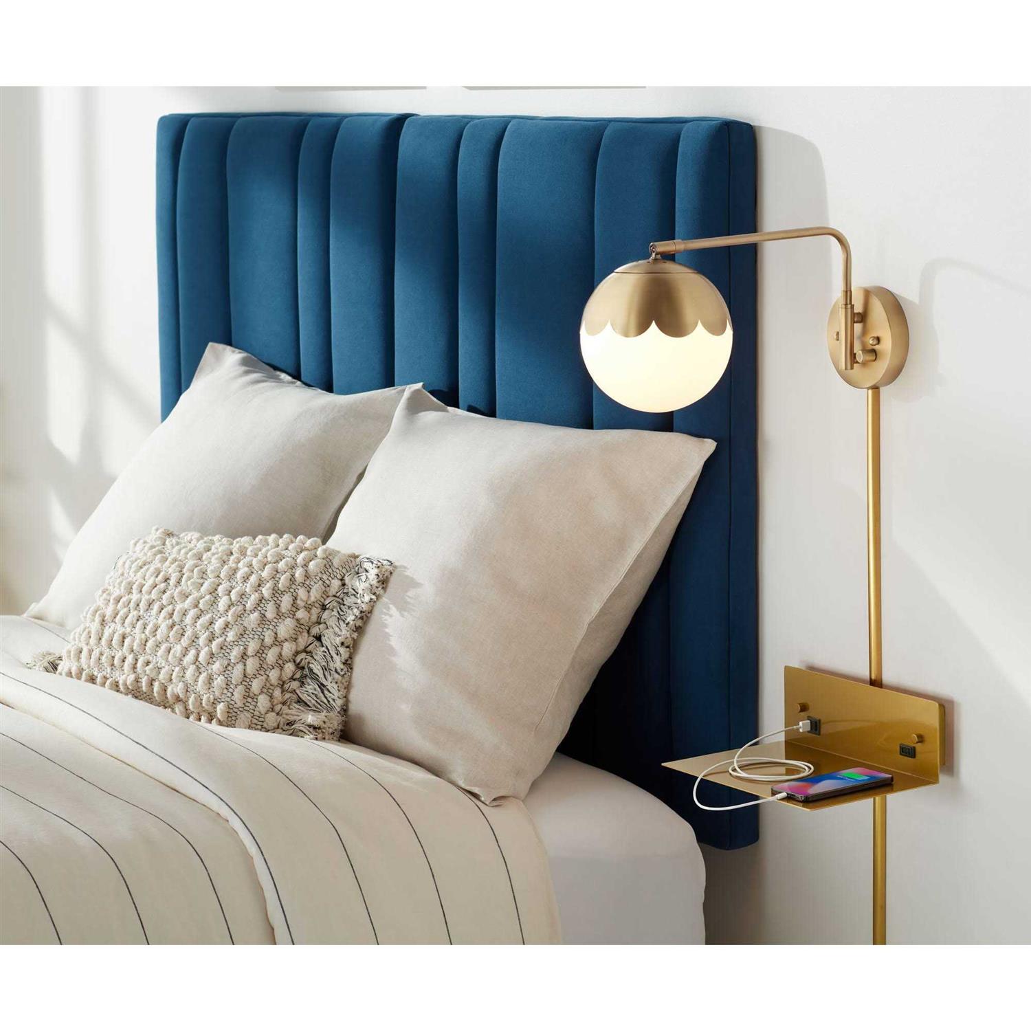 360 Lighting Kelowna Modern Swing Arm Wall Brass Plug-in Light Fixture Globe Glass Shade for Bedroom Bedside Living Room Reading