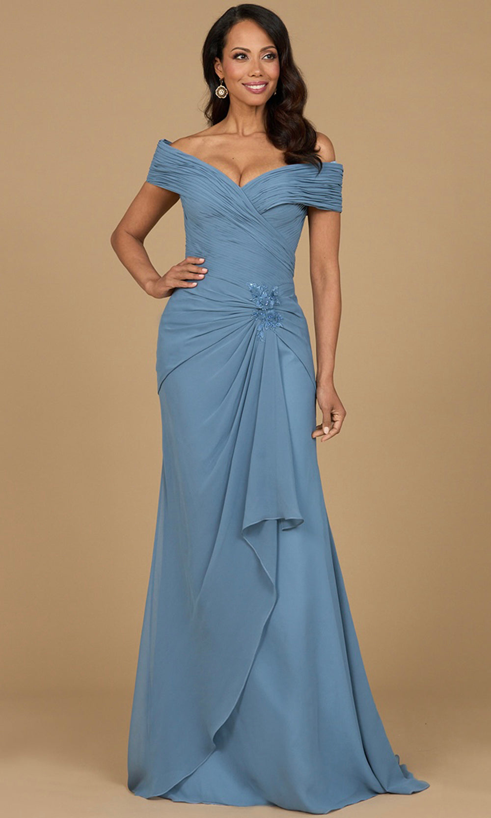 Off-Shoulder Chiffon Evening Gown
