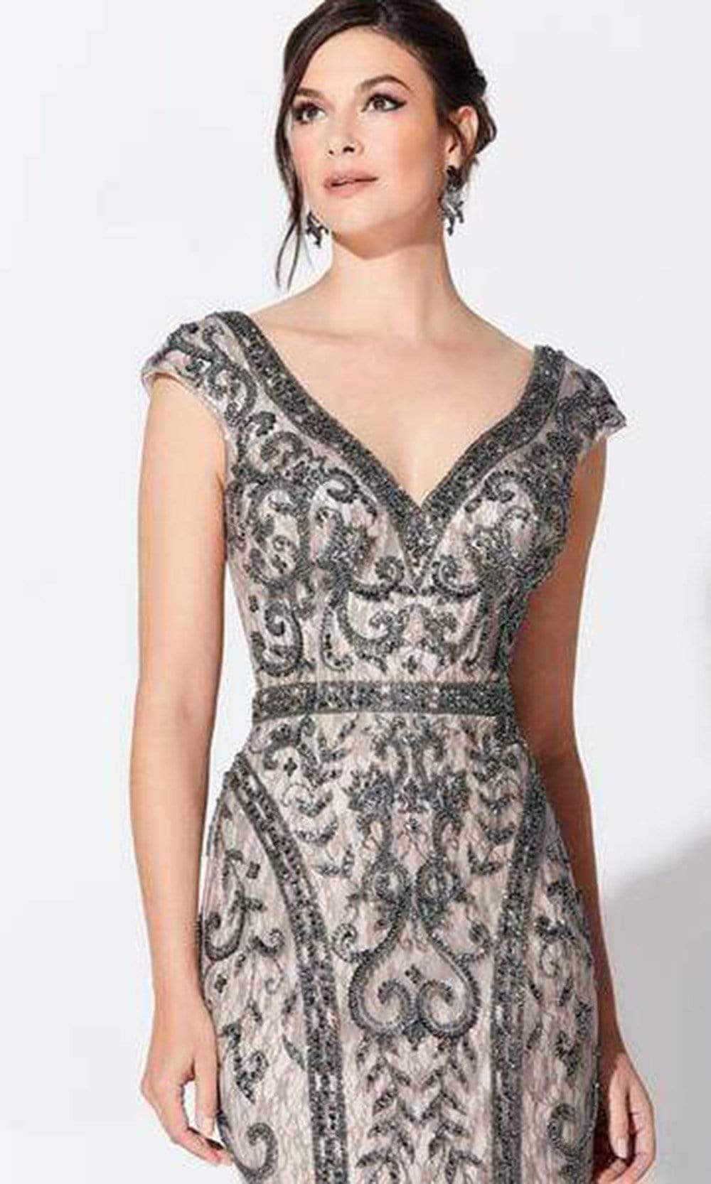 119D42 Bead Embellished V-Neck Mother of the Groom Gown