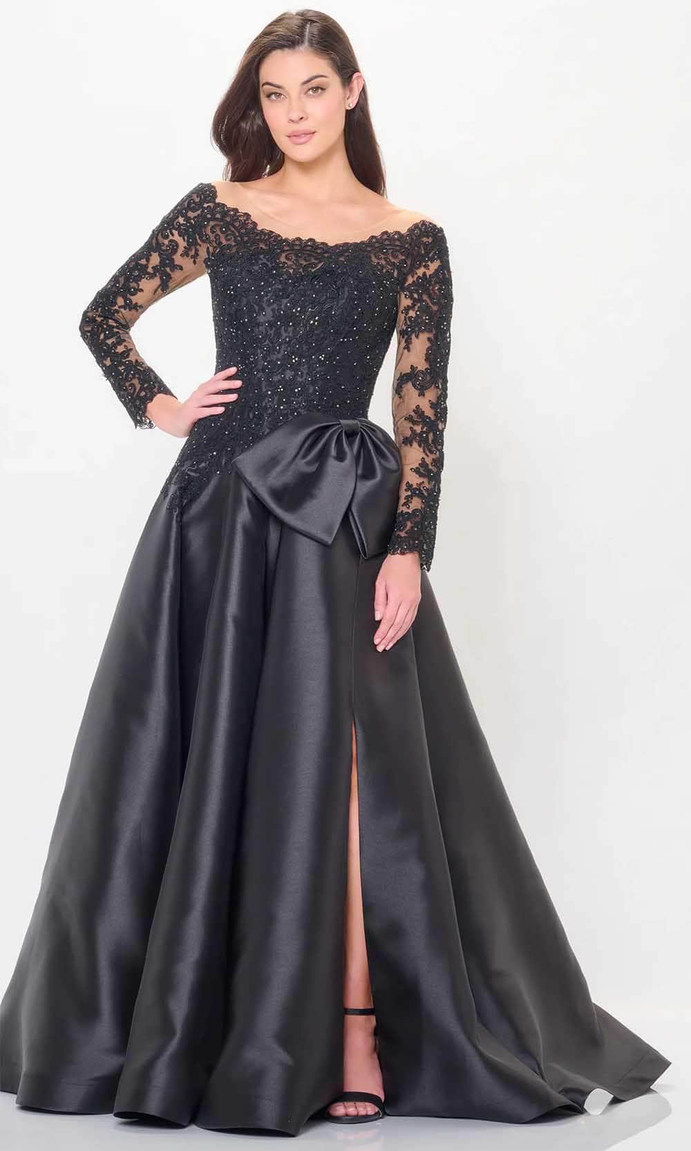 Long Sleeve Applique Evening Dress