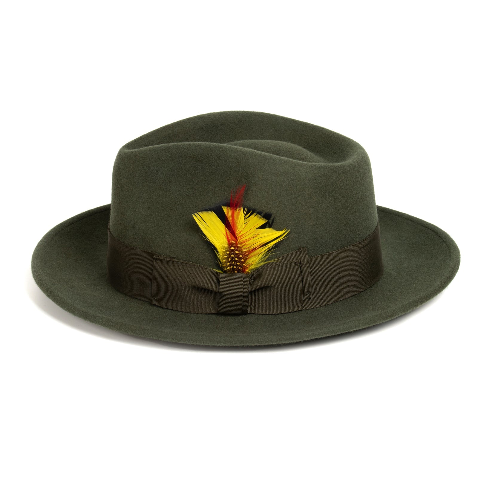Mens Classic Wool Fedora Dress Hat in Olive Green