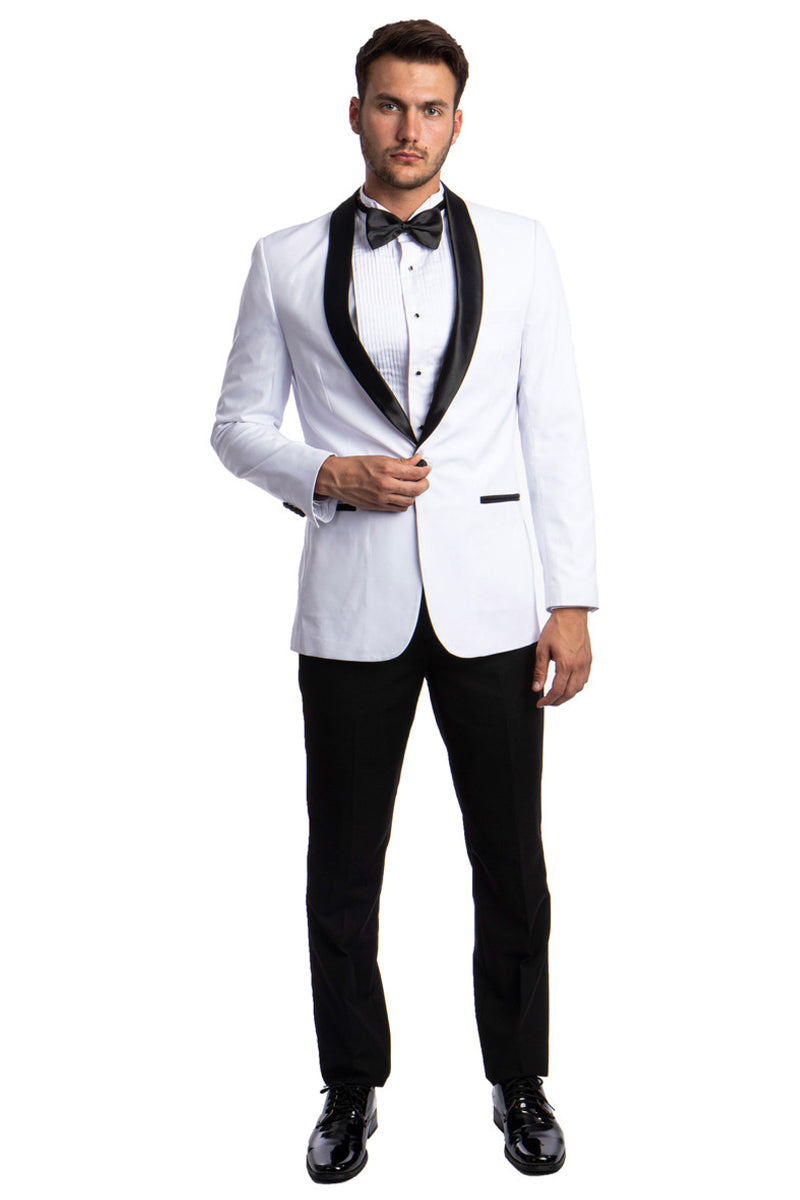 Men’s Skinny Fit One Button Shawl Prom Tuxedo in White