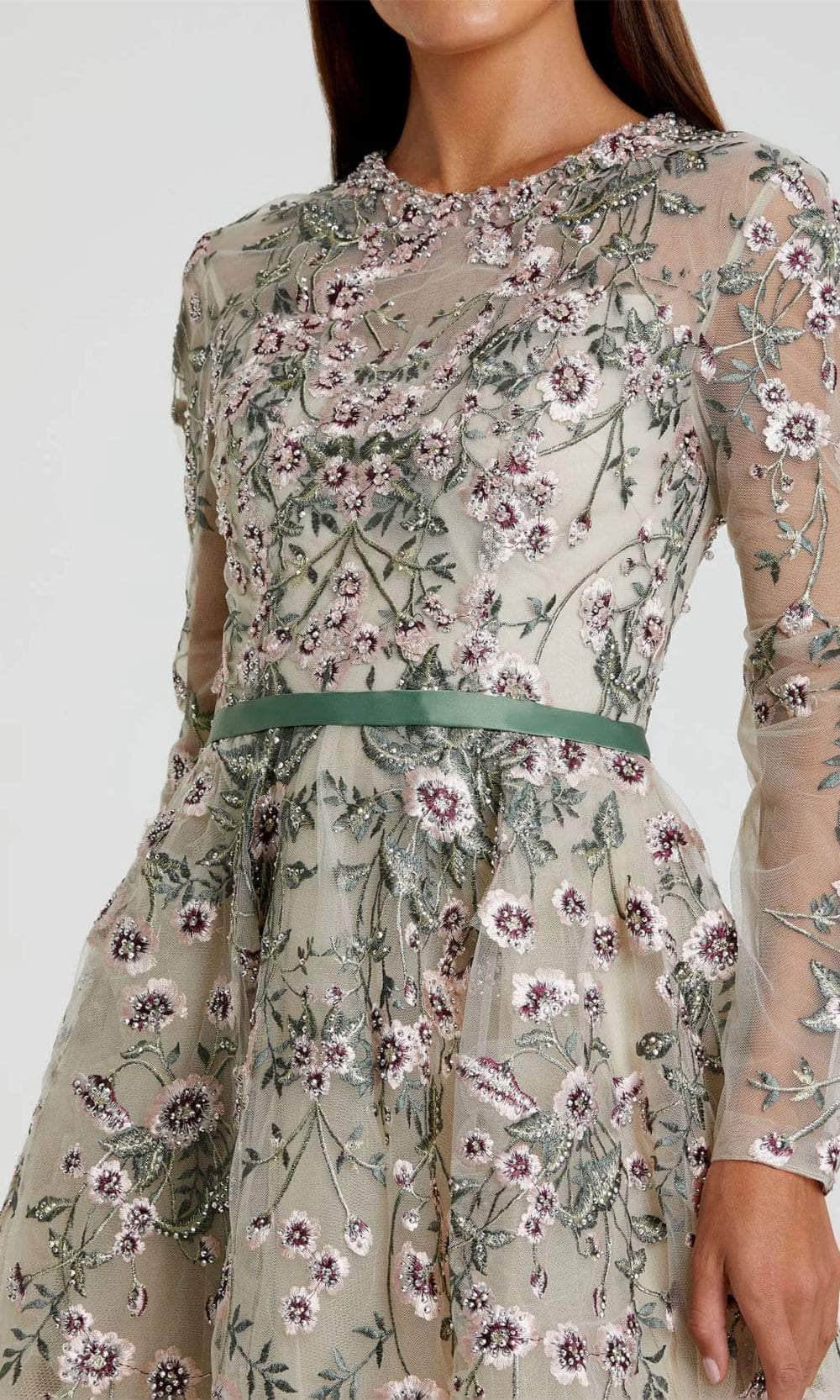 Floral Illusion Long Sleeve Evening Dress