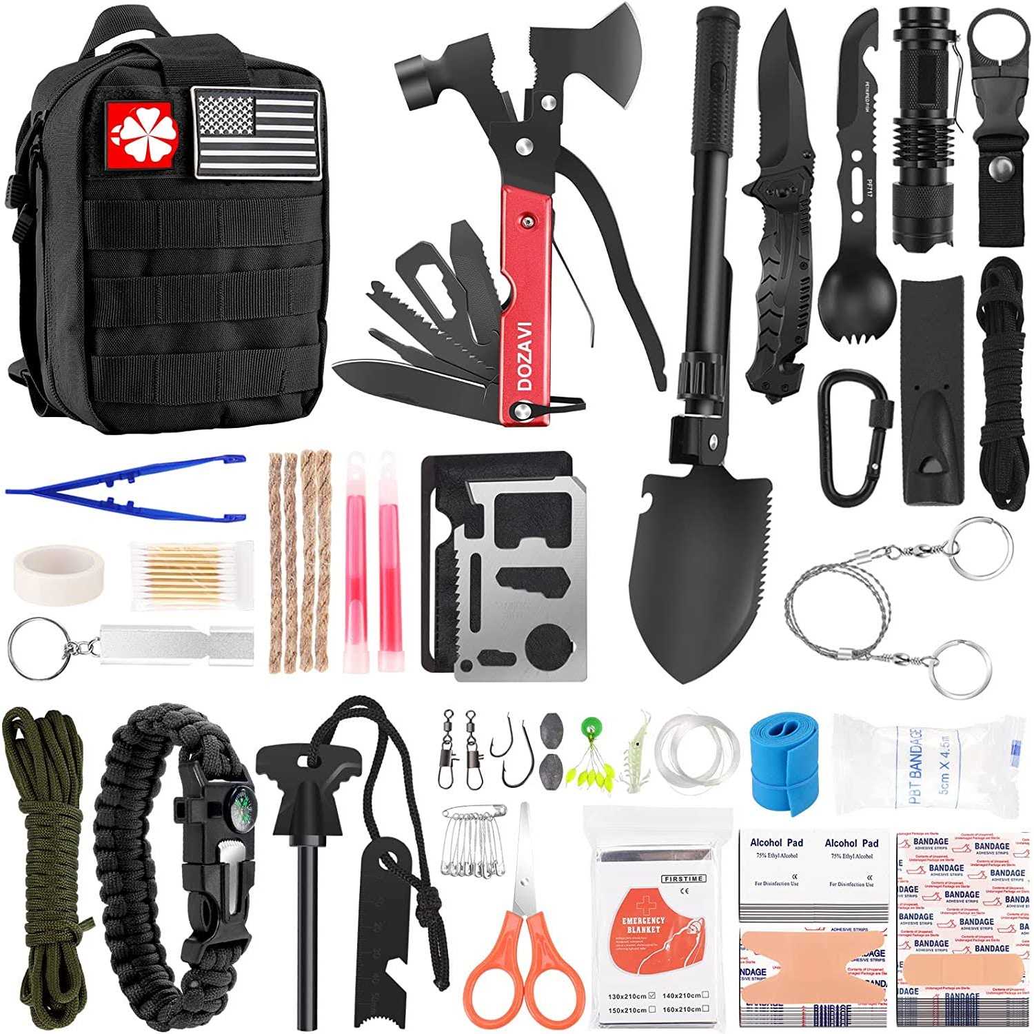 Gift for Father’s Day Men Dad Husband,142 Pcs Survival Kit and First Aid Kit, Professional Emergency Kits Survival Gear and Equipment with Molle