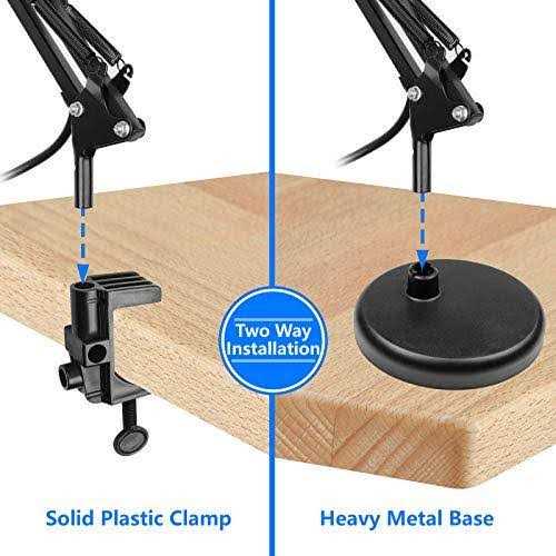 AmeriTop Metal Desk Lamp, Adjustable Goose Neck Swing Arm Table Lamp with Interchangeable Base Or Clamp