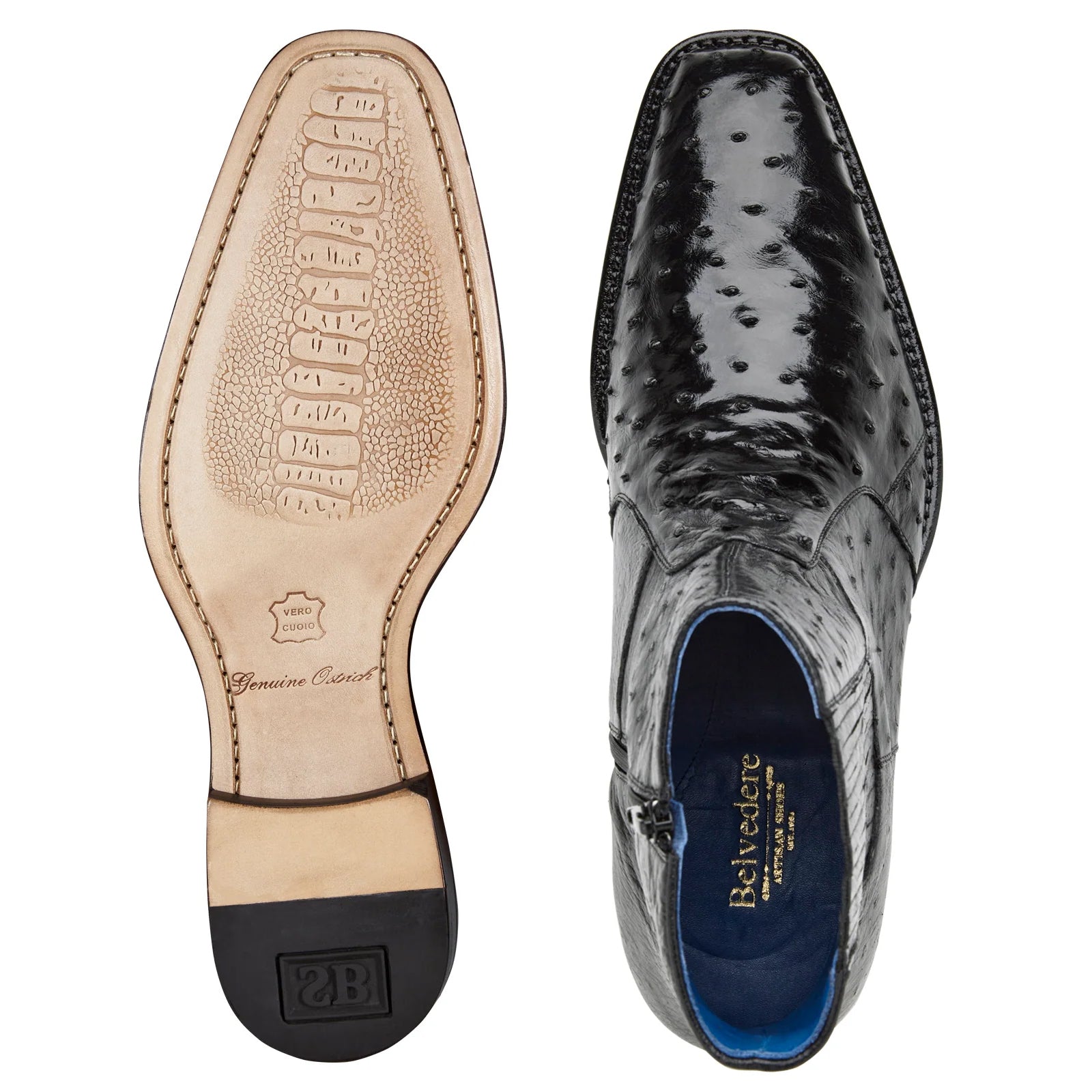 Men’s Belvedere Roger Ostrich Quill Dress Boot in Black