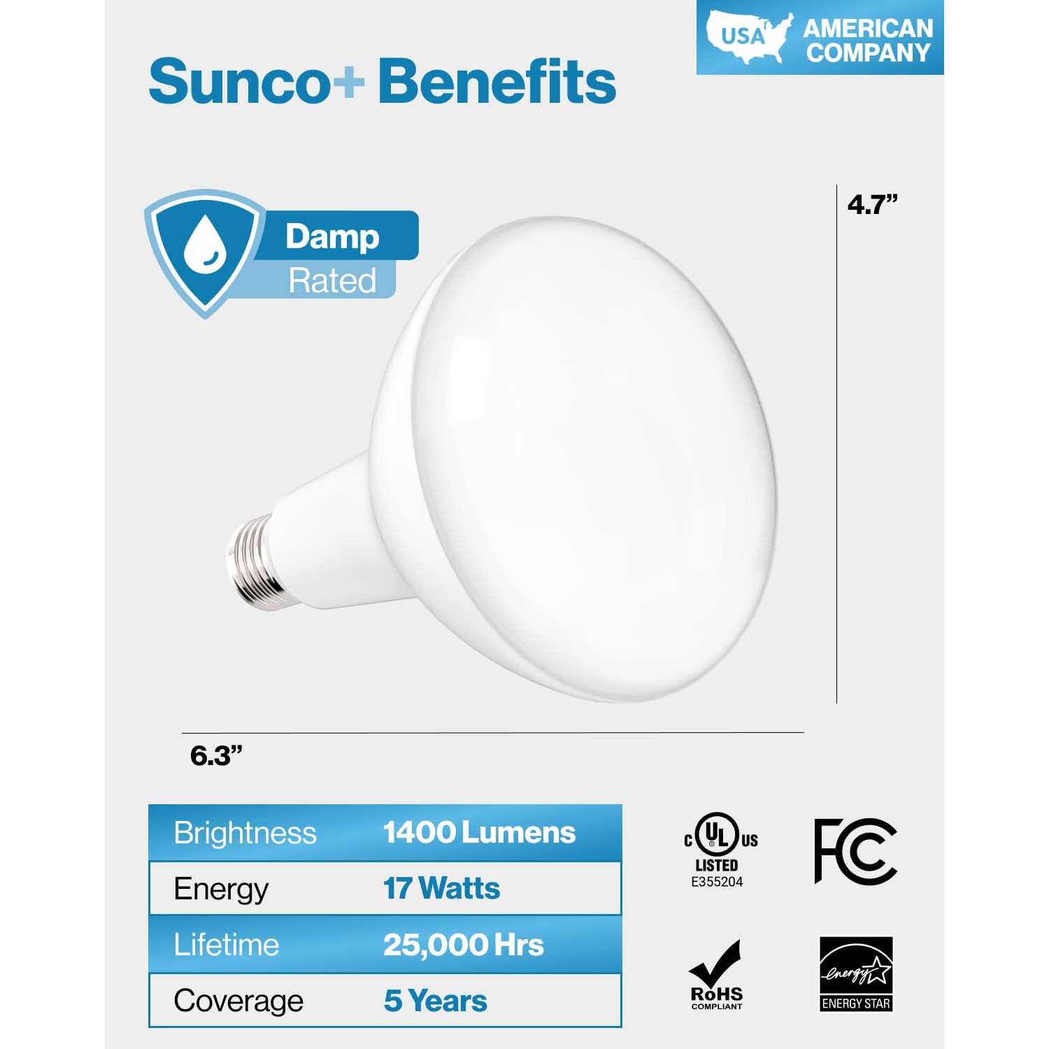 Sunco Lighting 8 Pack BR40 Dimmable Flood LED Light Bulb 17W
