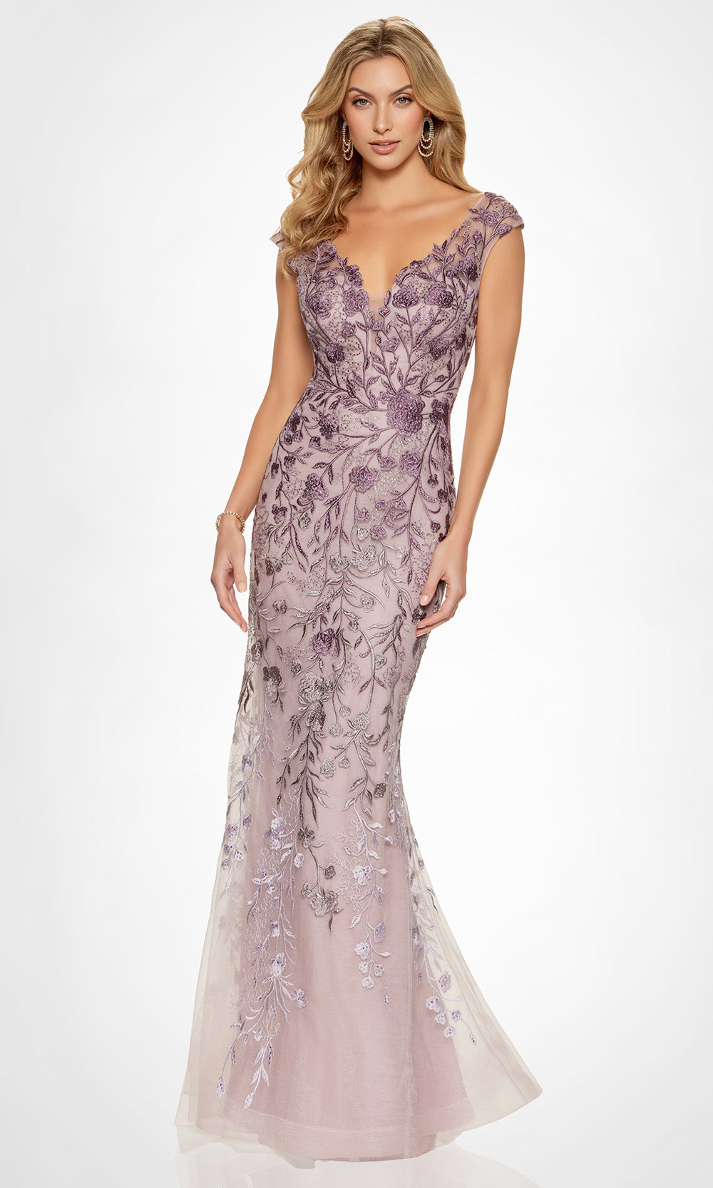 Cap Sleeve V-Neck Evening Gown