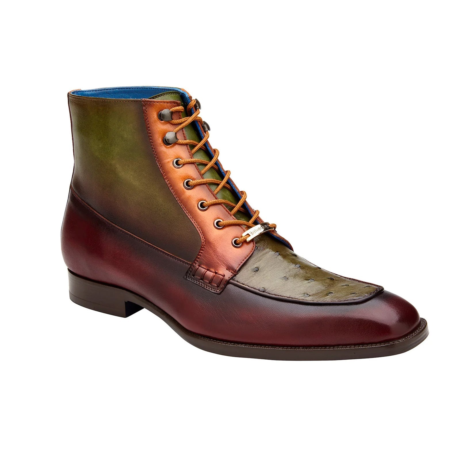 Men’s Belvedere Greco Ostrich Quill & Italian Leather Dress Boot in Burgundy