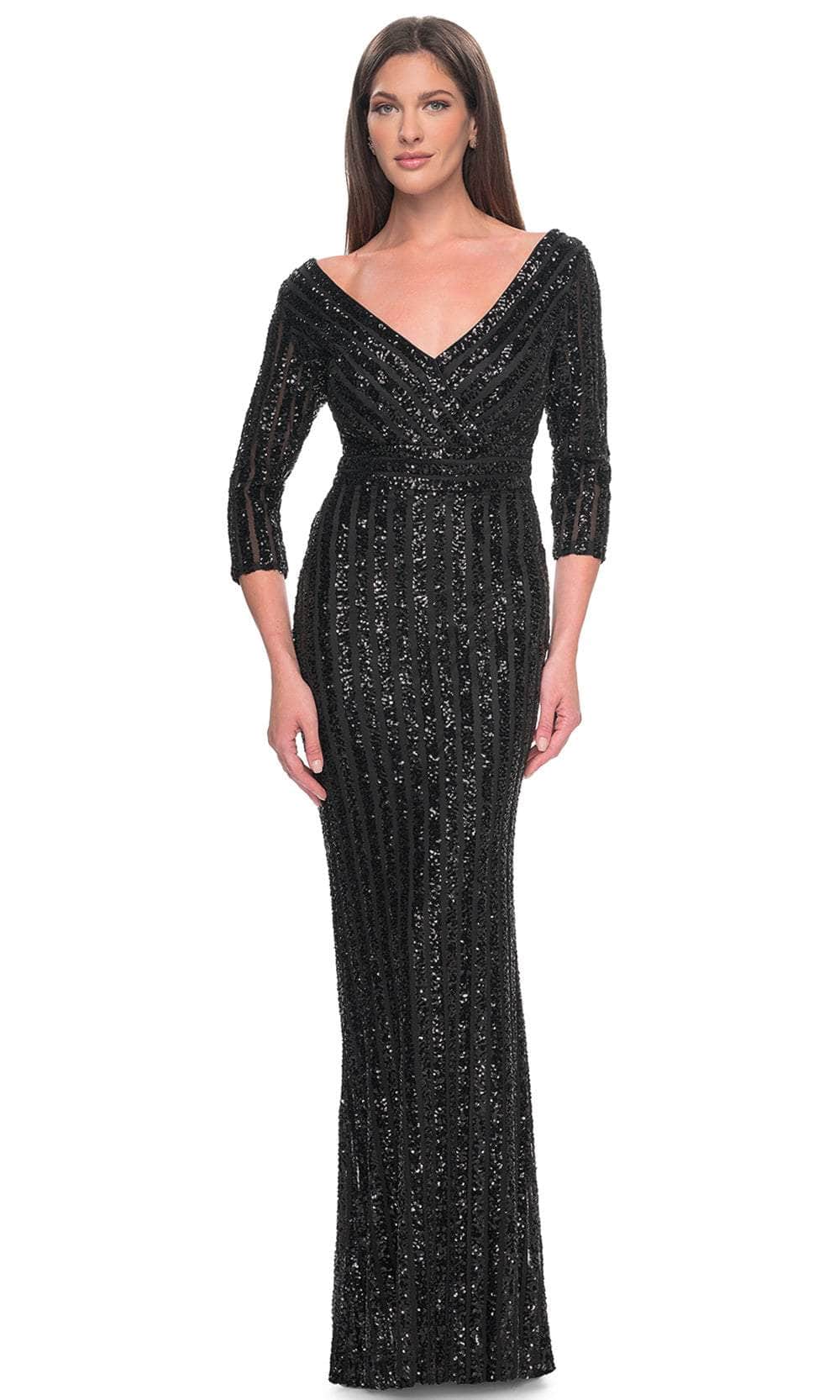 Sequin Embellished V-Neck Evening Dress