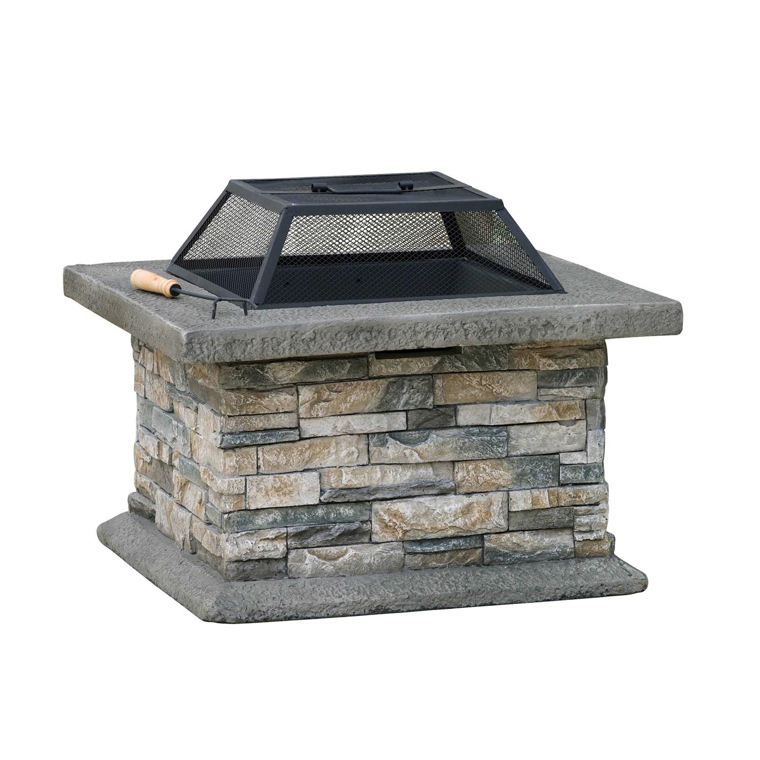 Noble House Crestline Outdoor Lightweight Concrete Wood Burning Fire Pit