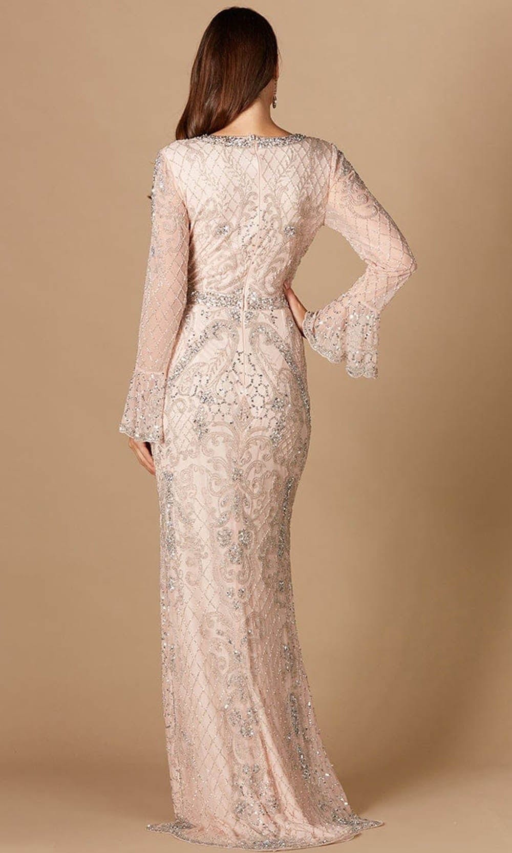 Fully Sequined Long Sheer Sleeves Formal Gown