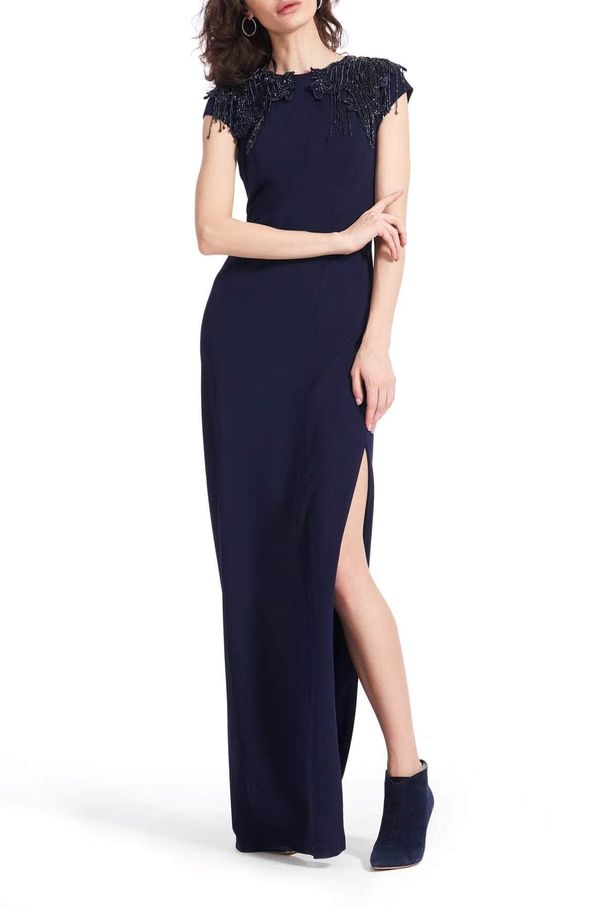 Fringe Detailed Short Sleeve Long Dress