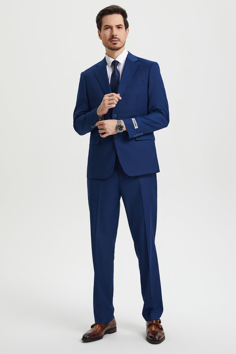 Men’s Two Button Vested Stacy Adams Basic Designer Suit in Indigo Blue