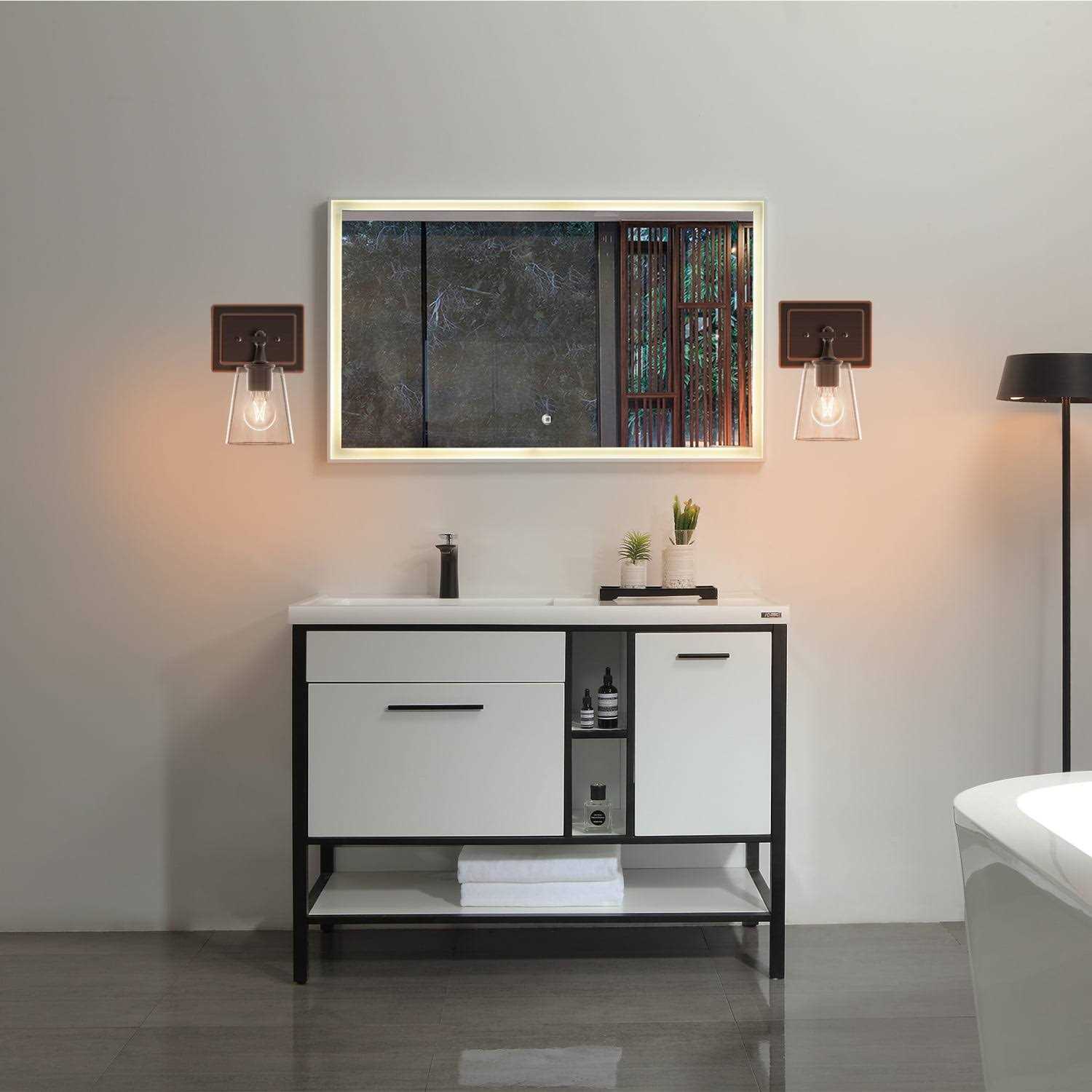 Better Homes & Gardens Indoor Wall Scone Vanity Light Bronze Metal Base Glass Shades