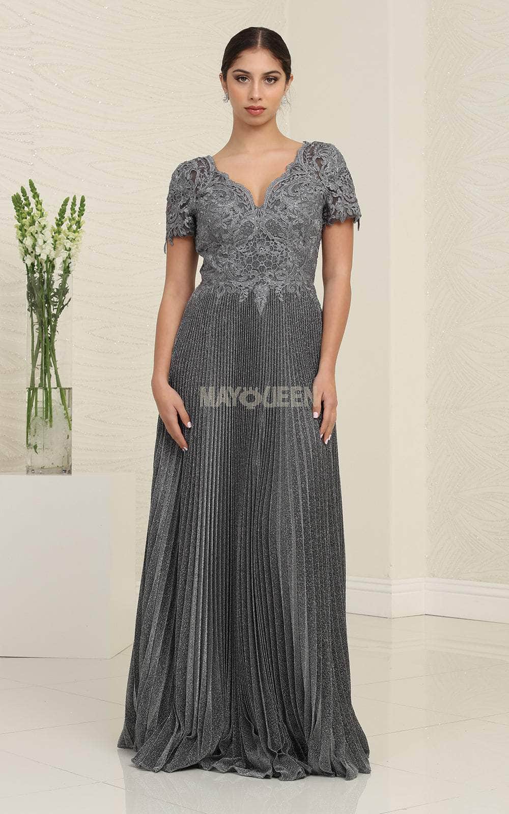 – Modest Scallop Pleated A-Line Gown