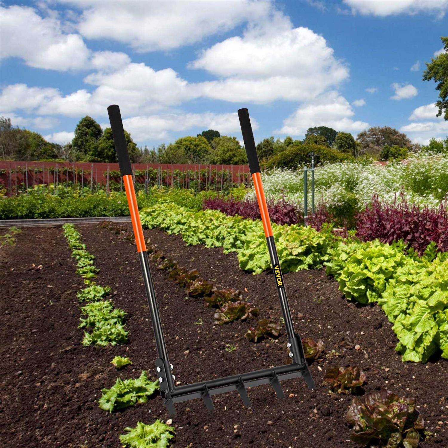 VEVOR Broad Fork Tool, 5 Tines 20 in Wide, Garden Tool with Fiberglass Handle for Gardening and Cultivating