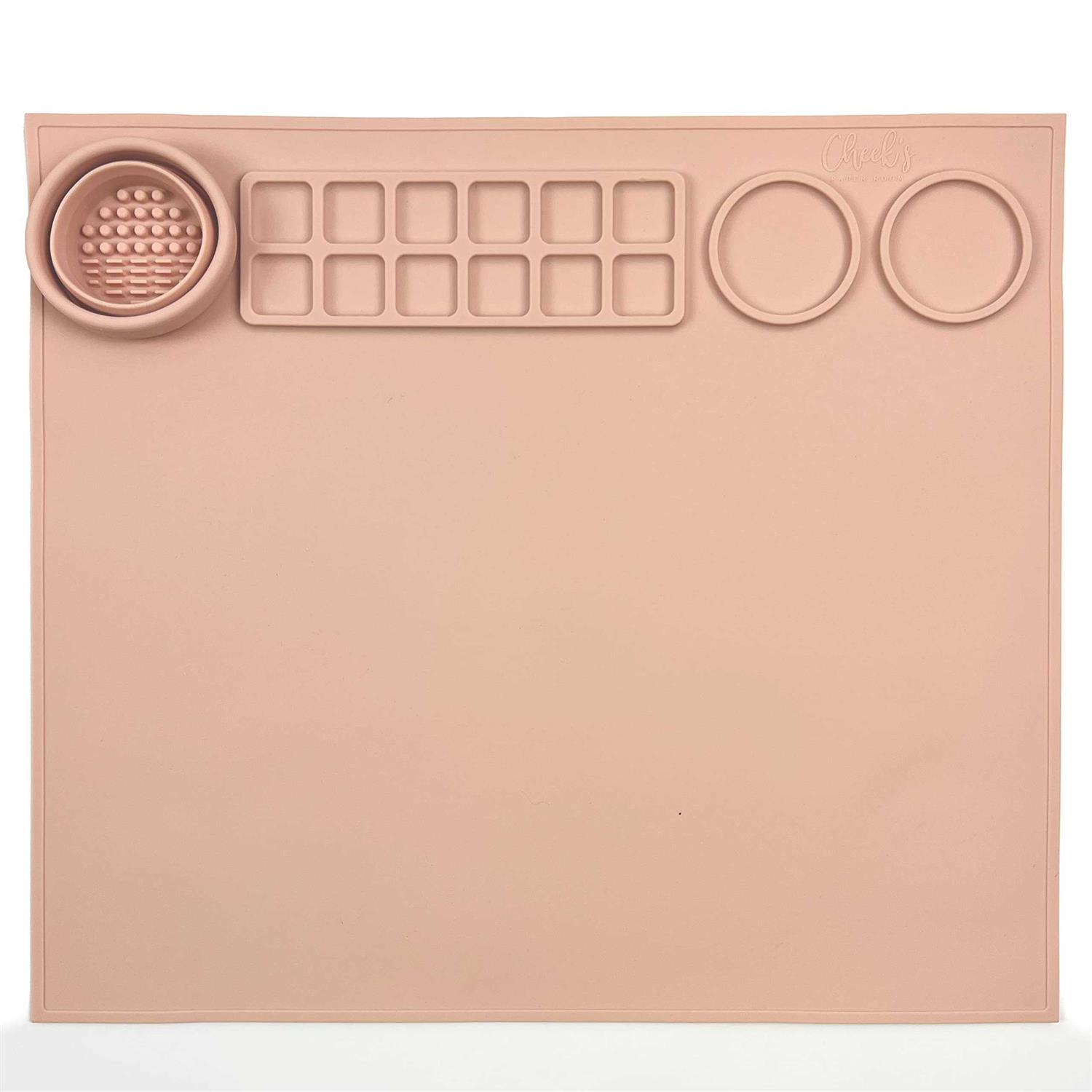 Cheek’s Paper Room-Creator Silicone Craft Mat for Painting and Crafts Large Mat with Collapsible Paint Brush Cleaner for Painting
