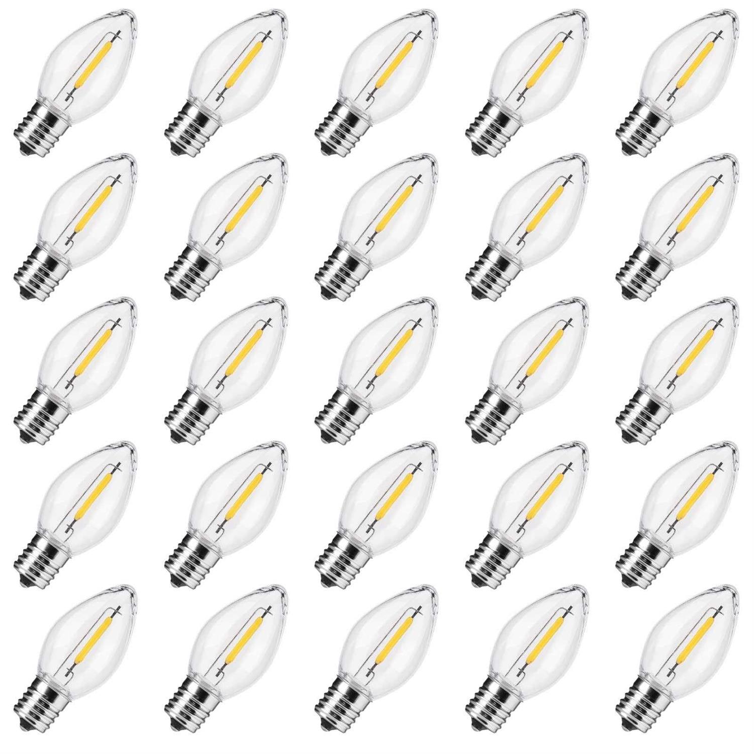 Brightown 25 Pack C7 Christmas Replacement Light Bulbs C7 Clear Incandescent Bulb for Christmas String Light