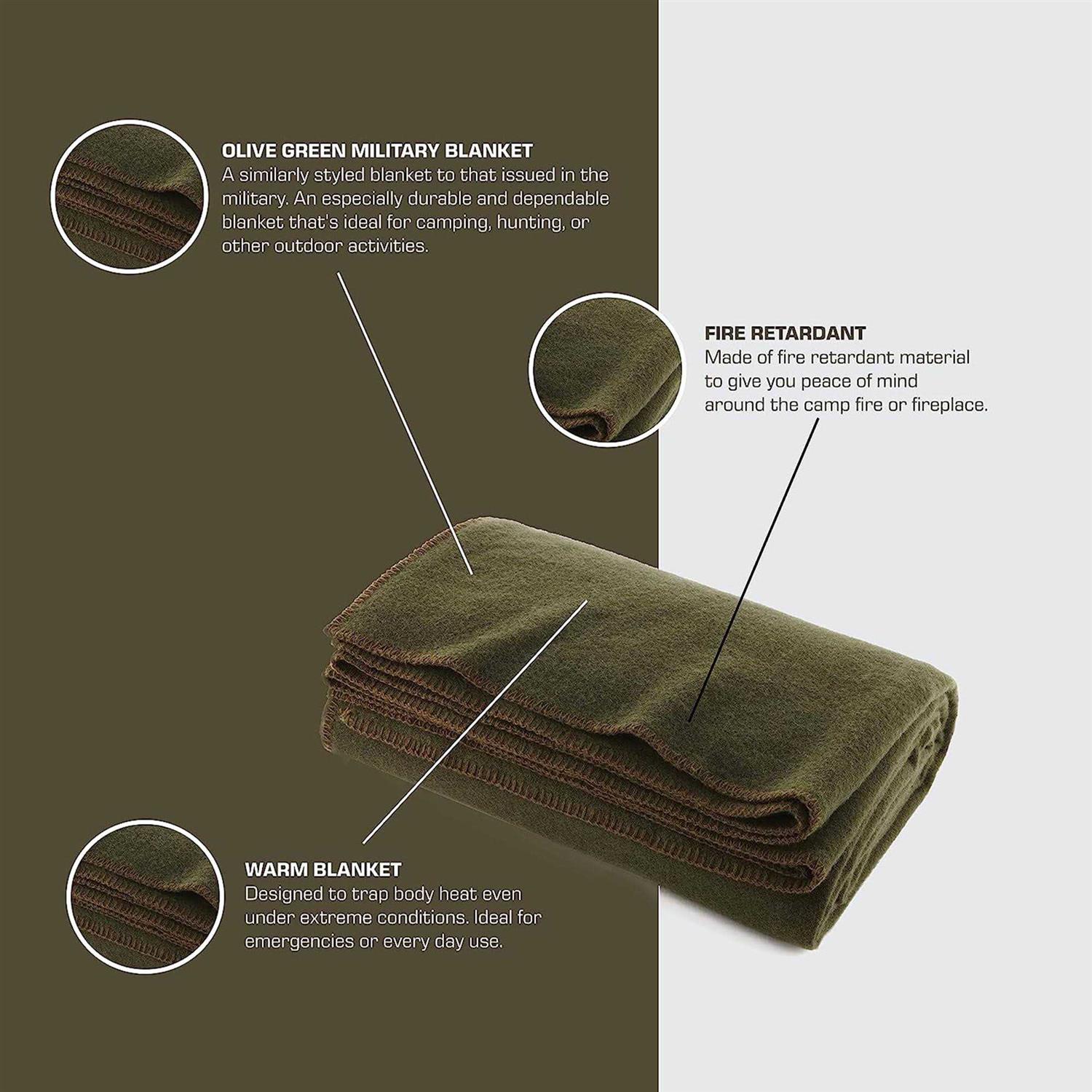 Ever Ready First Aid Olive Drab Green Warm Wool Fire Retardant Blanket