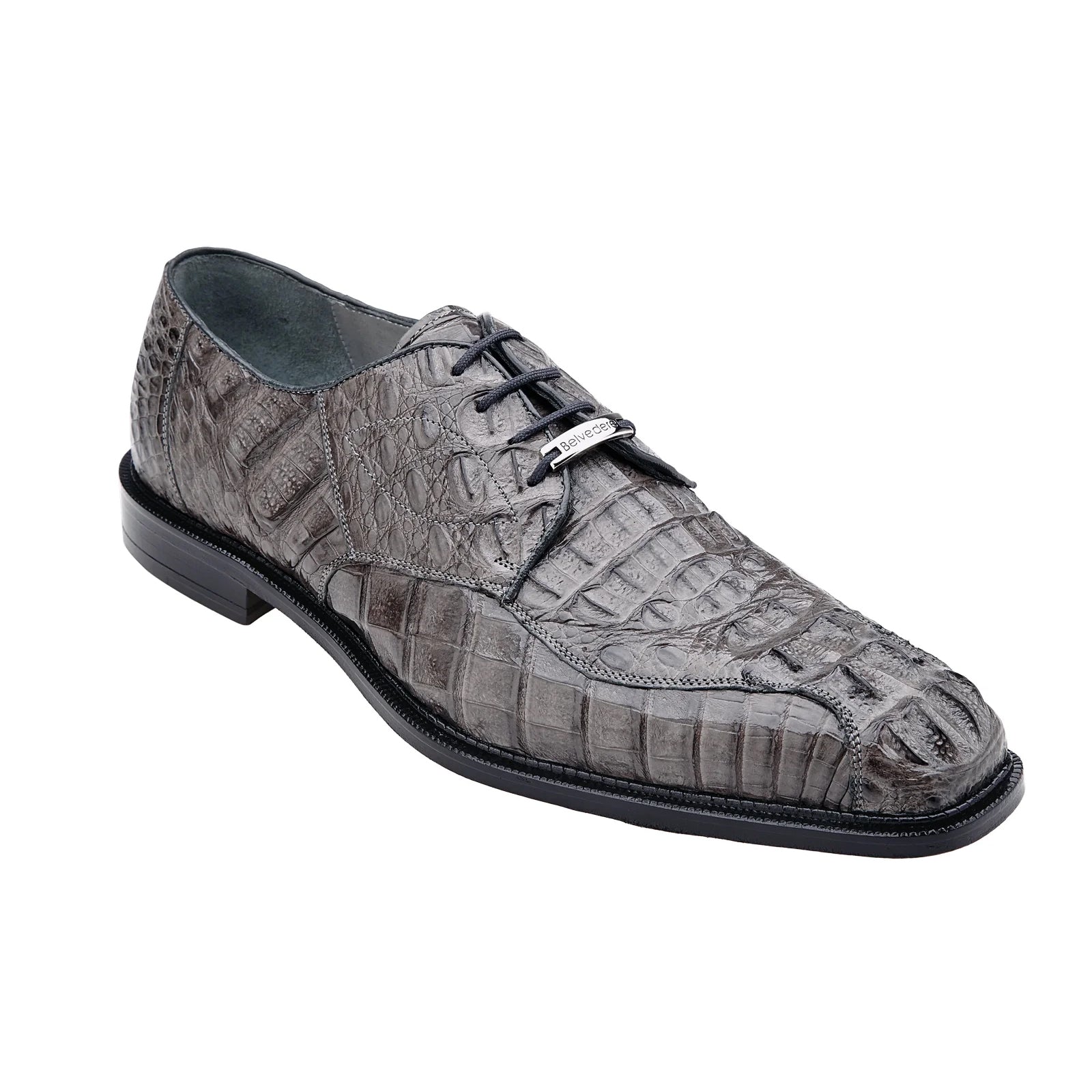 Men’s Belvedere Chapo Hornback Caiman Crocodile Dress Shoe in Grey