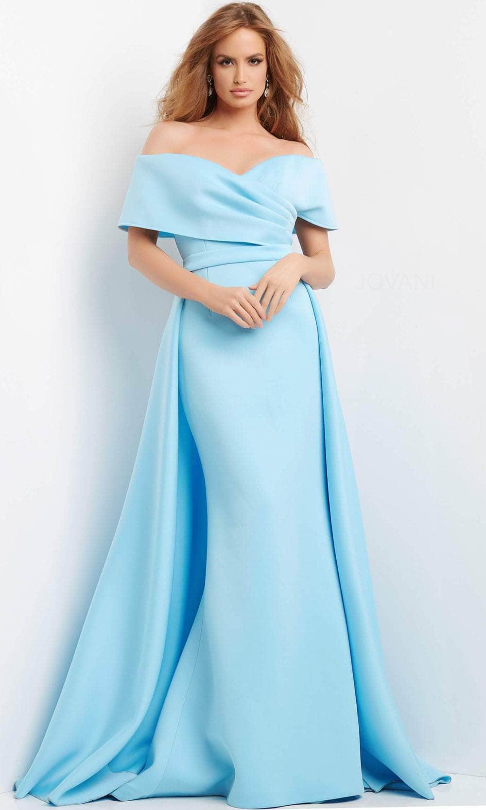 Draped Off Shoulder Overskirt Evening Dress