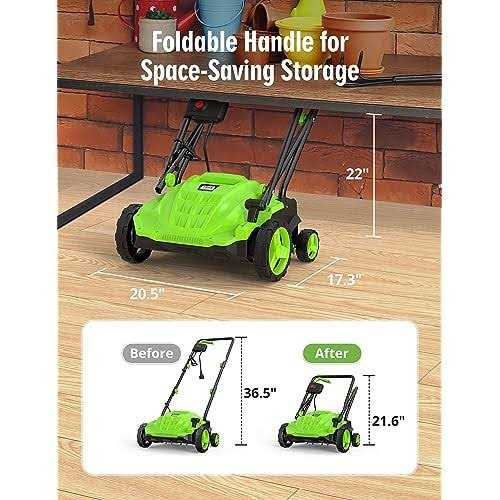 SWIPESMITH 13-Inch 12 Amp Electric Dethatcher Scarifier with Foldable Handle