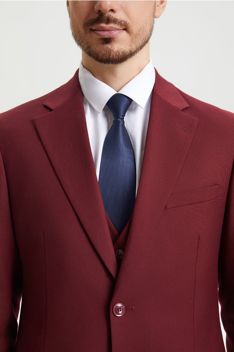 Men’s Two Button Vested Stacy Adams Basic Designer Suit in Burgundy