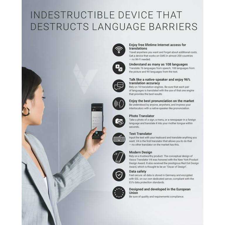 Vasco V4 Language Translator Device Model 2022 Free Lifetime Internet for Translations
