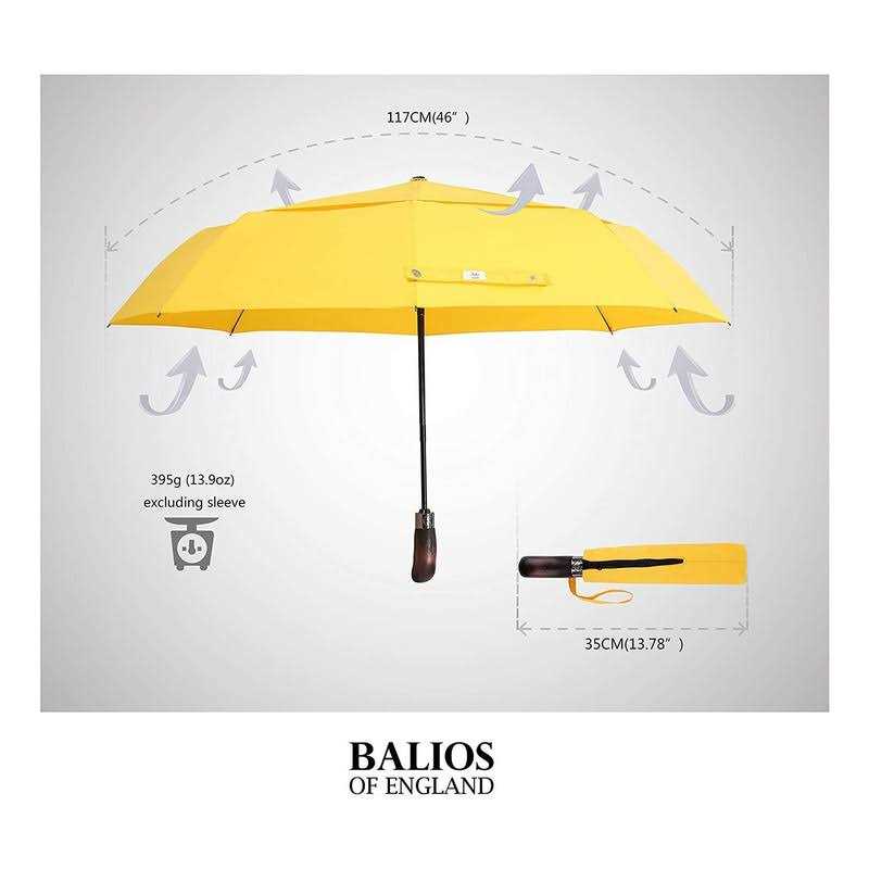 Balios Folding Umbrella Real Wood Handle Auto Open Close Vented Canopy