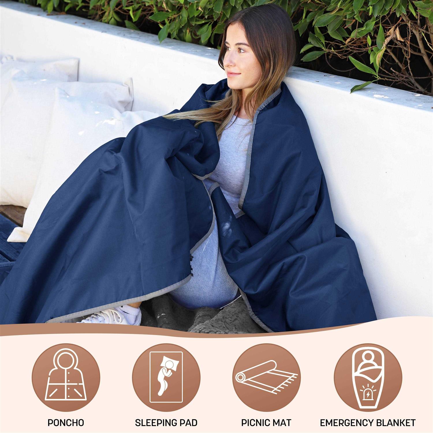 Tirrinia Waterproof Outdoor Blanket with Sherpa Lining Windproof Triple Layers Warm Comfy Foldable for Camping Stadium