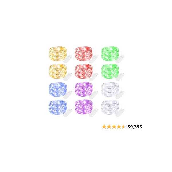 Brightown 12 Pack Led Fairy Lights Battery Operated String Lights Waterproof Silver Wire 7 Feet 20 Led Firefly Starry Moon Lights for DIY