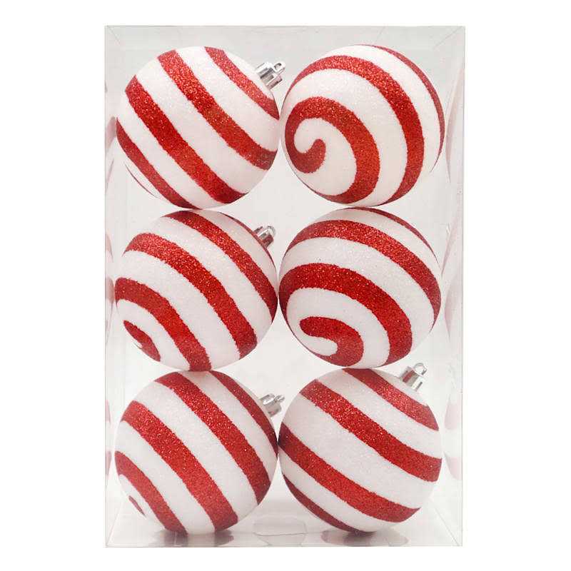At Home Shatterproof Striped Ornaments Red