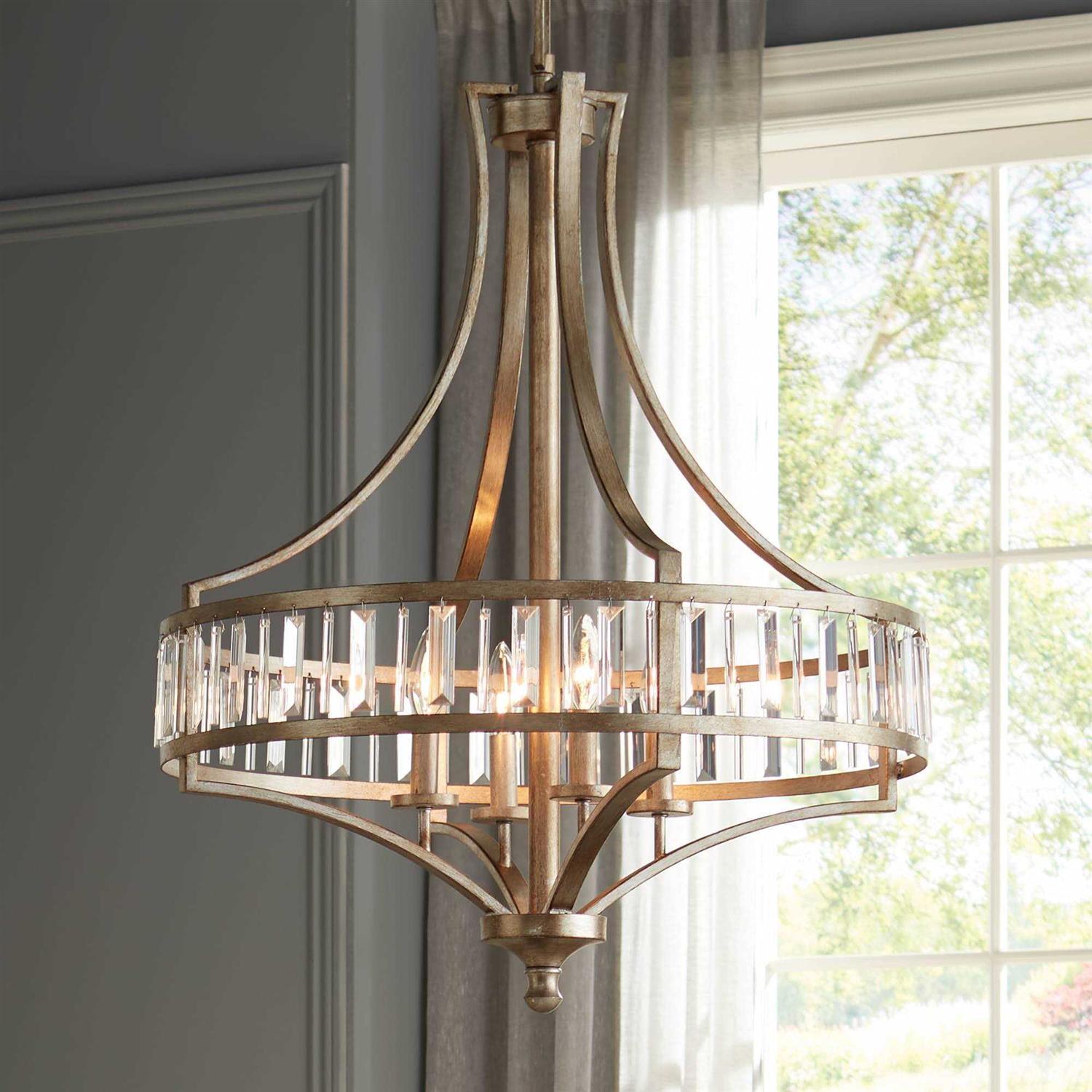 Vienna Full Spectrum Soft Silver Chandelier 24 Wide Crystal Glass 4-Light Fixture for Dining Room House Kitchen Bedroom