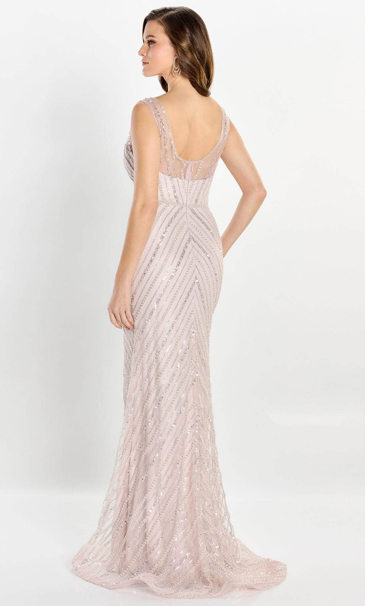 Pearl and Beaded Illusion Slit Gown