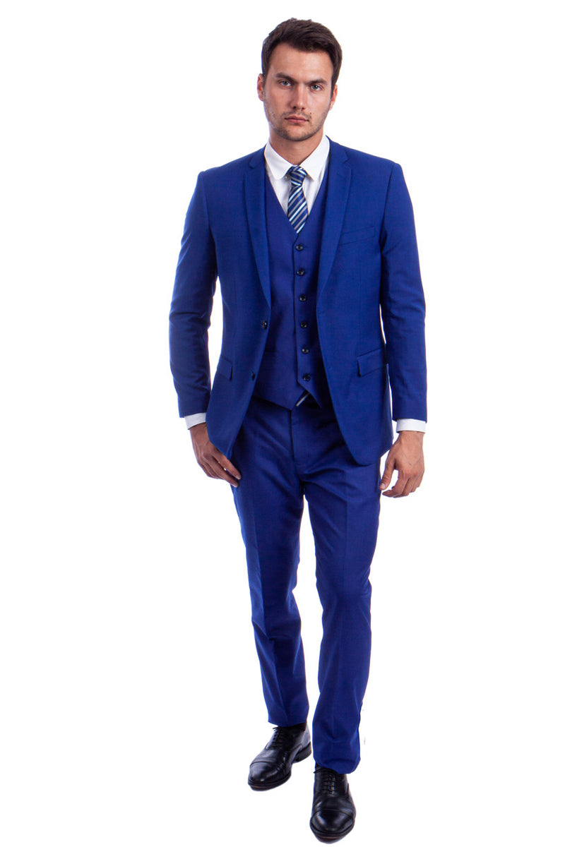Men’s Vested Two Button Solid Color Wedding & Business Suit in Royal Blue