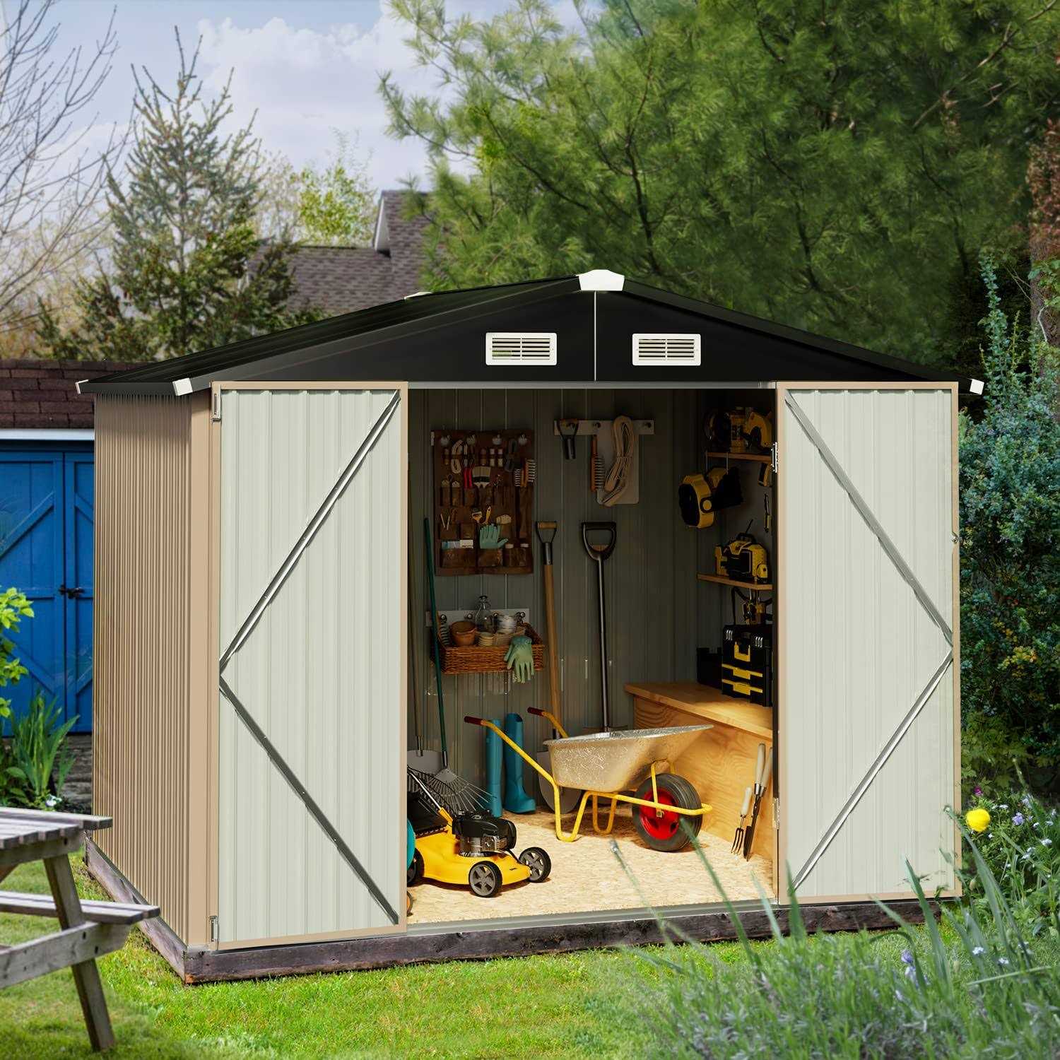 Aoxun Outdoor Metal Storage Shed Galvanized Storage House Tool Storage Shed and Door