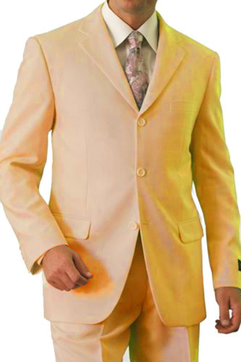 Men’s Basic Three Button Poplin Suit in Light Beige