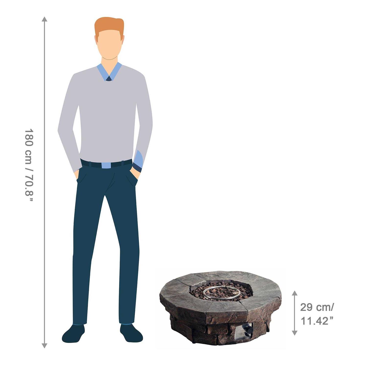 Teamson Home Outdoor Round Stone Look Propane Gas Fire Pit