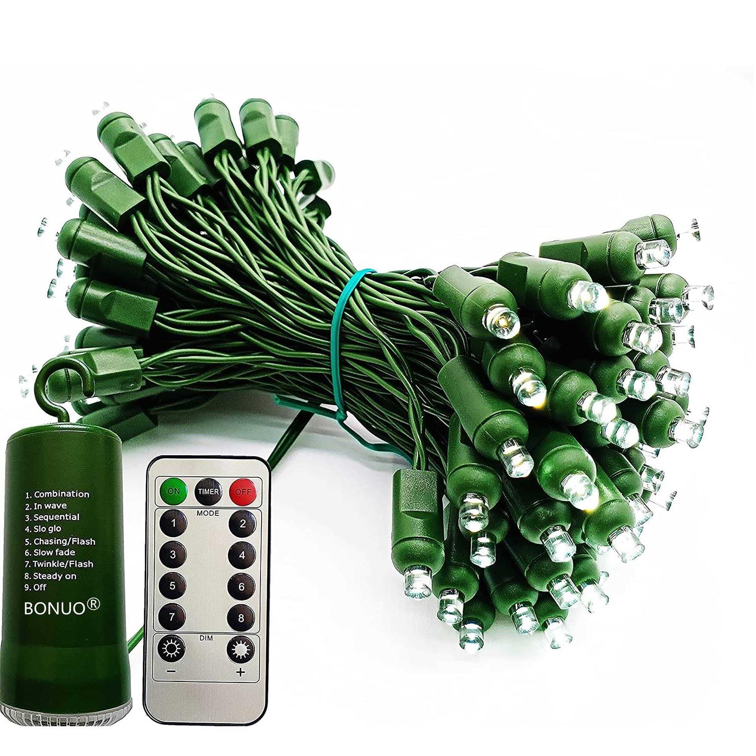 BONUO 50 Bulbs 5mm LED Christmas Lights Battery Operated with Remote Timer 8 Lighting Modes