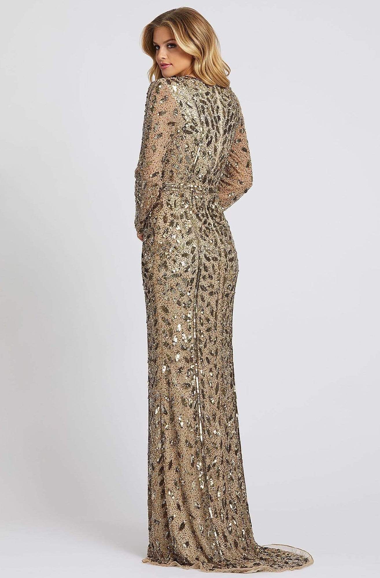 5002D Fully Sequined Deep V-neck Trumpet Dress