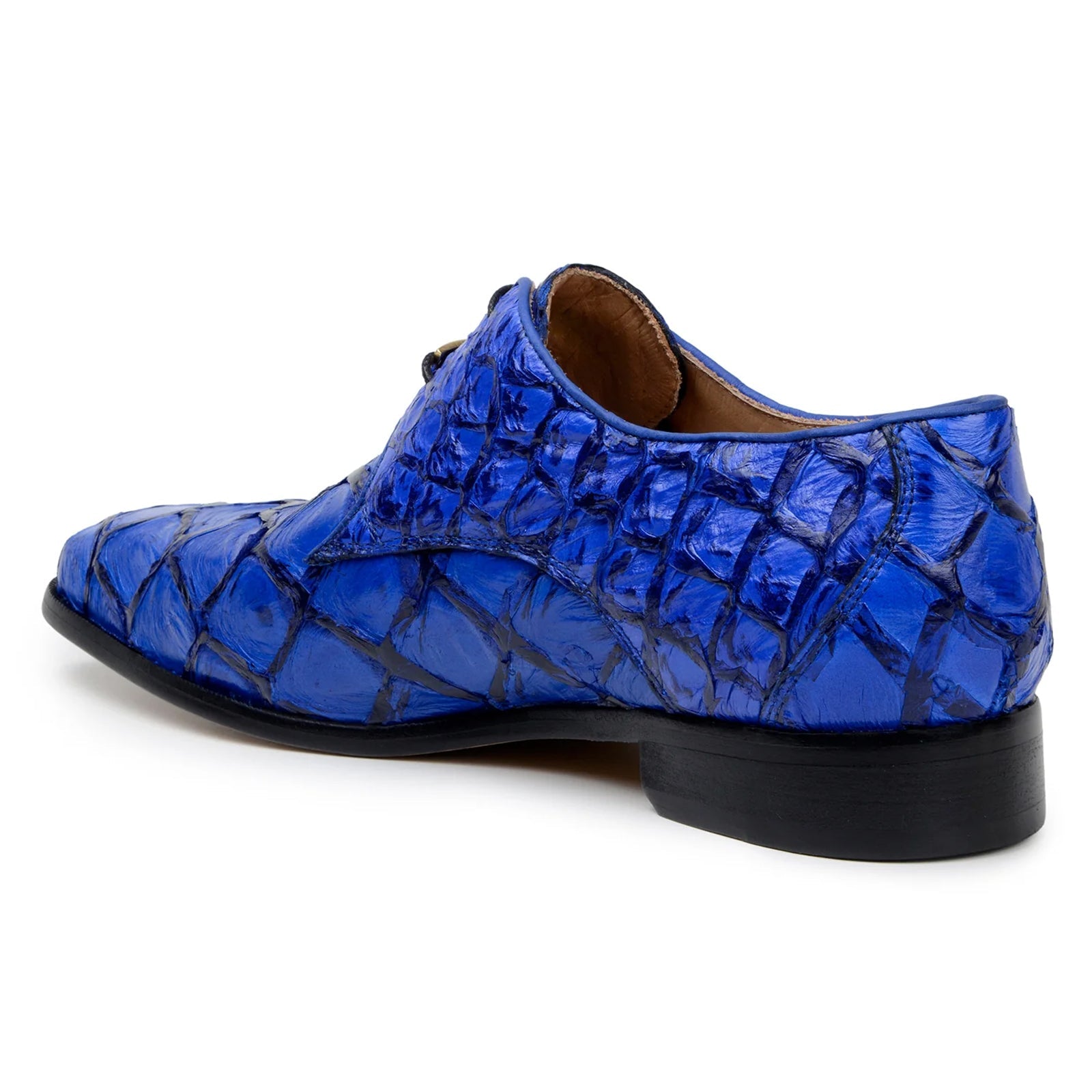 Men’s Belvedere Renzo Genuine Pirarucu Lace Up Derby Dress Shoe in Royal Blue