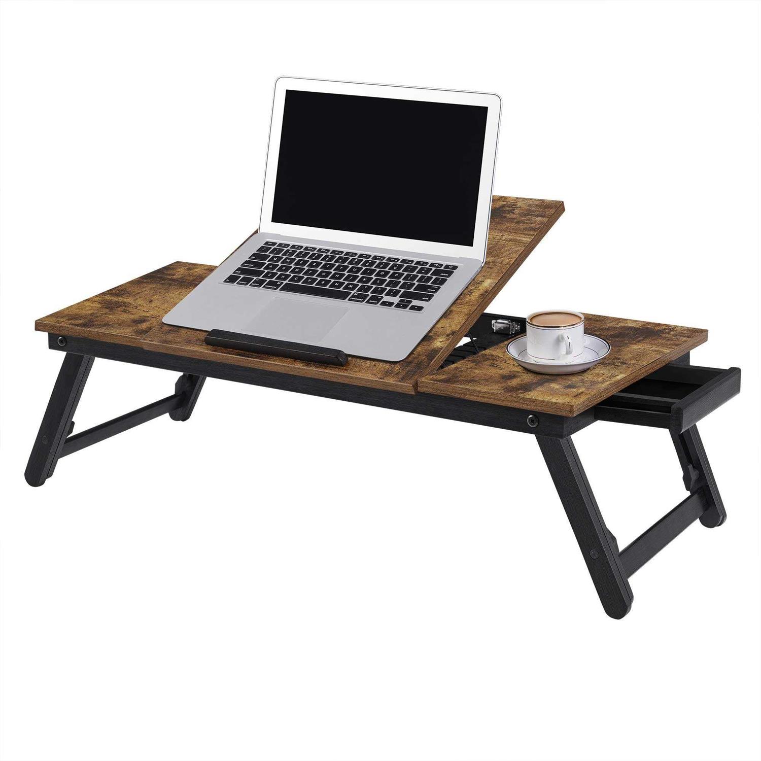 SONGMICS Brown & Black Laptop Table with Adjustable Top